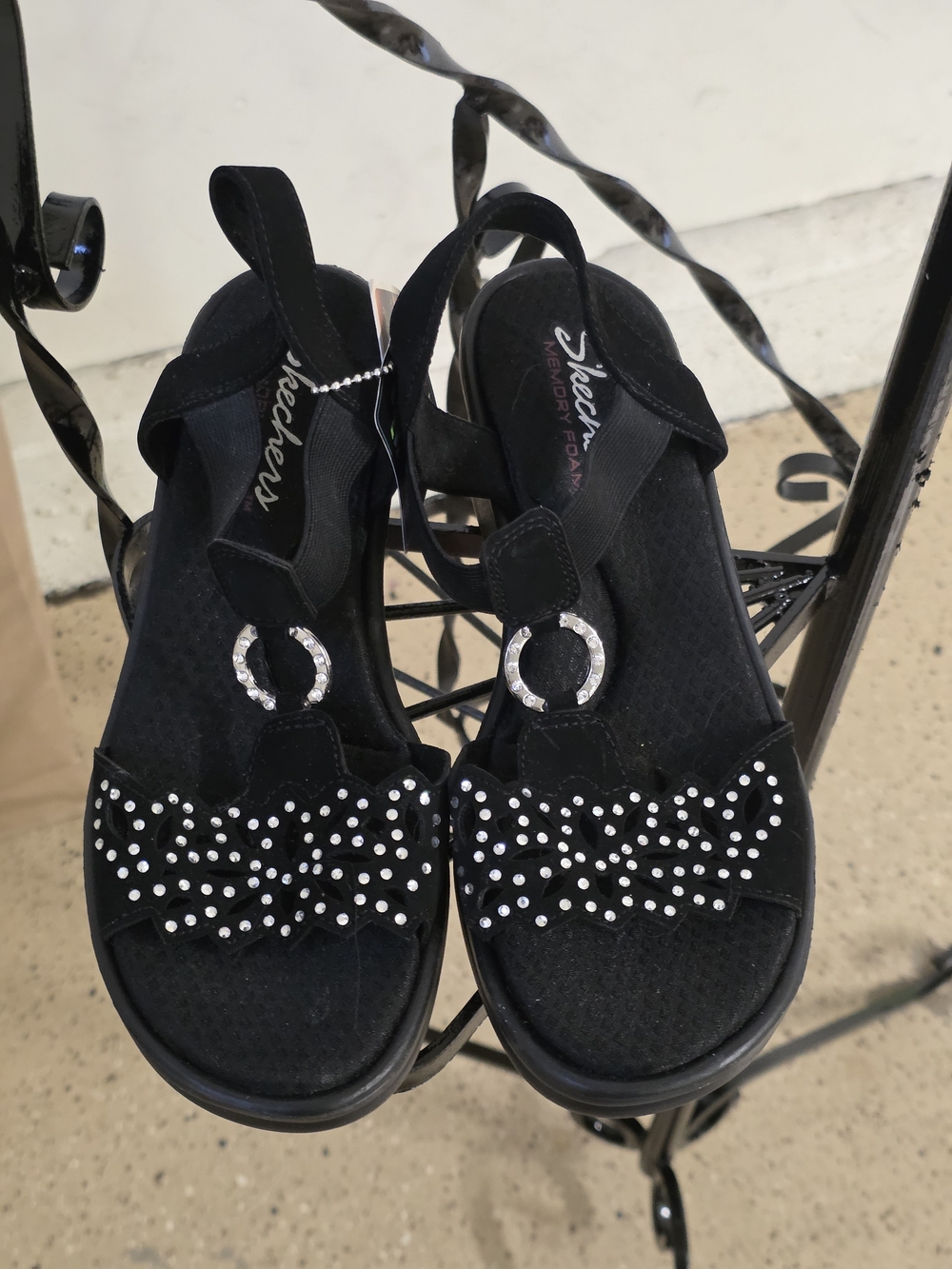 Skechers Black Rhinestone Bow Slingback Sandals